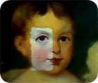 Face of child in portrait as the varnish removal process began